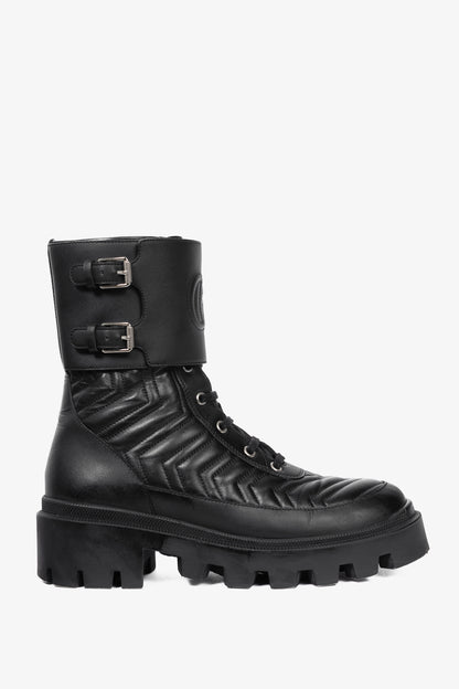 Gucci Frances Black GG Matelassé Platform Combat Boots