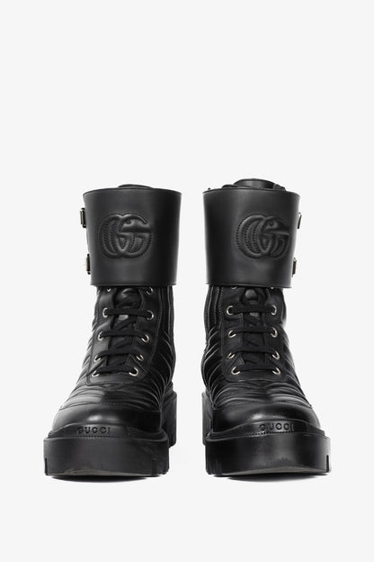 Gucci Frances Black GG Matelassé Platform Combat Boots