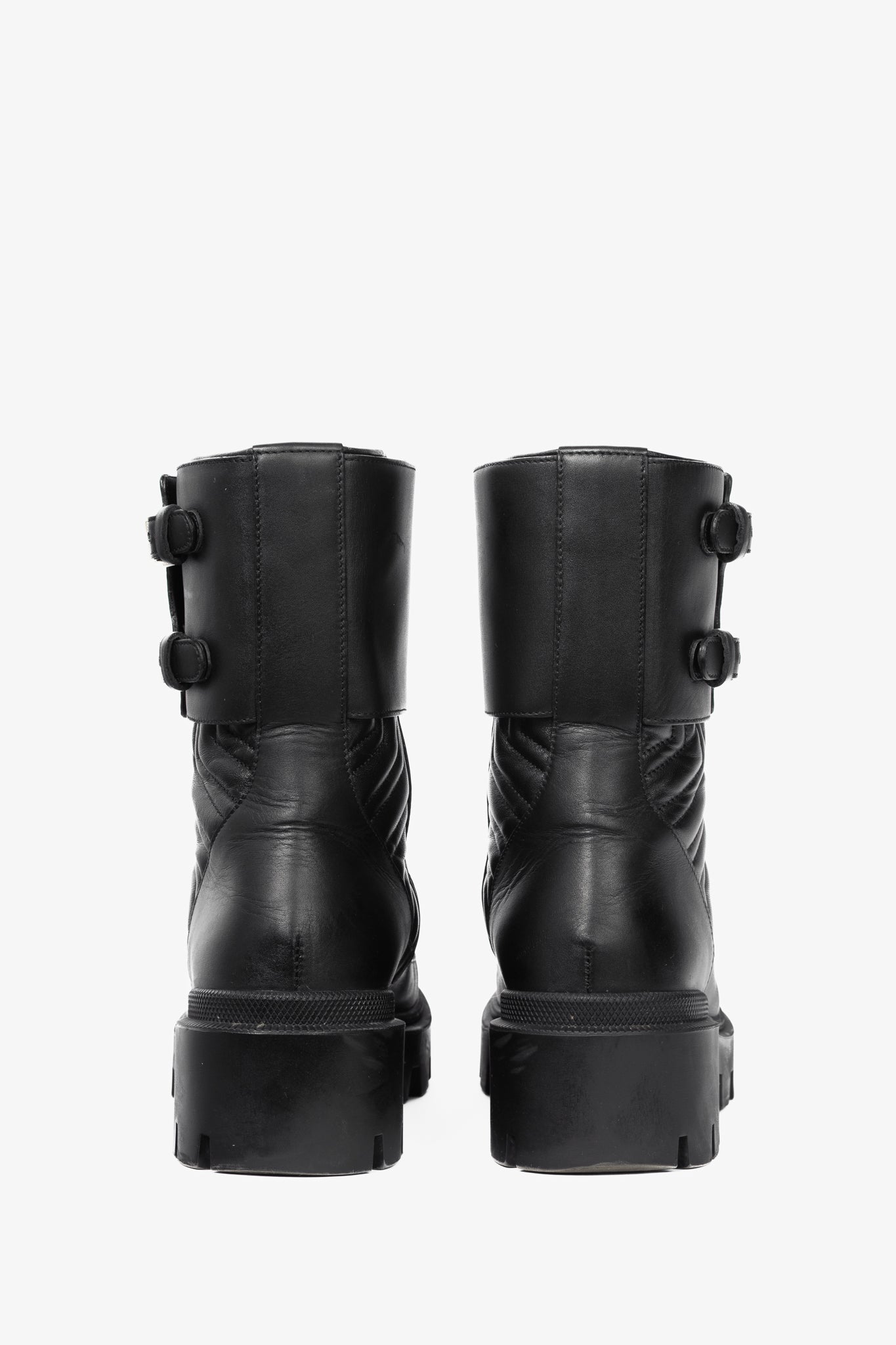 Gucci Frances Black GG Matelassé Platform Combat Boots