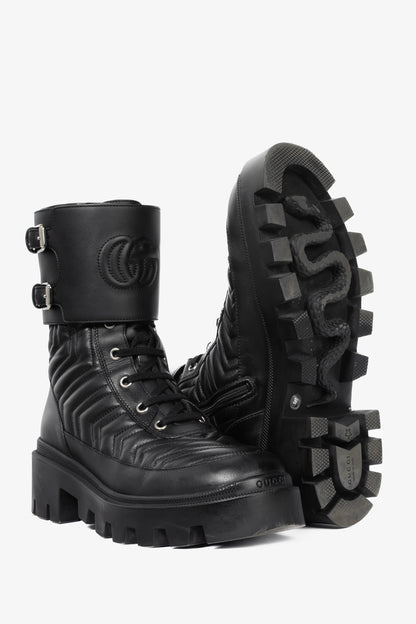 Gucci Frances Black GG Matelassé Platform Combat Boots