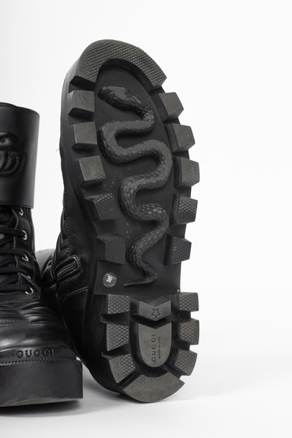 Gucci Frances Black GG Matelassé Platform Combat Boots