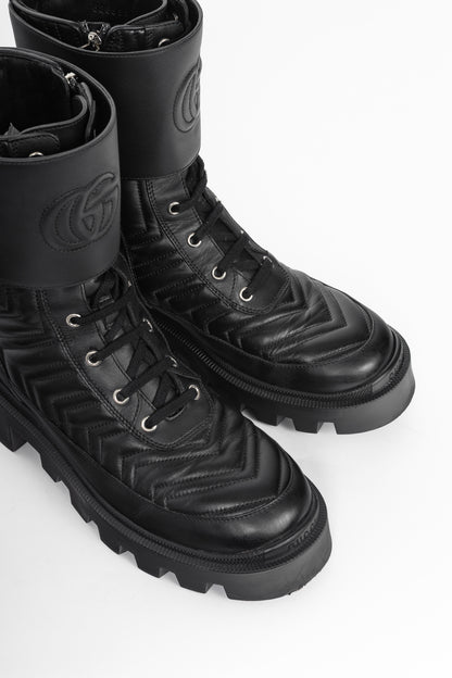 Gucci Frances Black GG Matelassé Platform Combat Boots