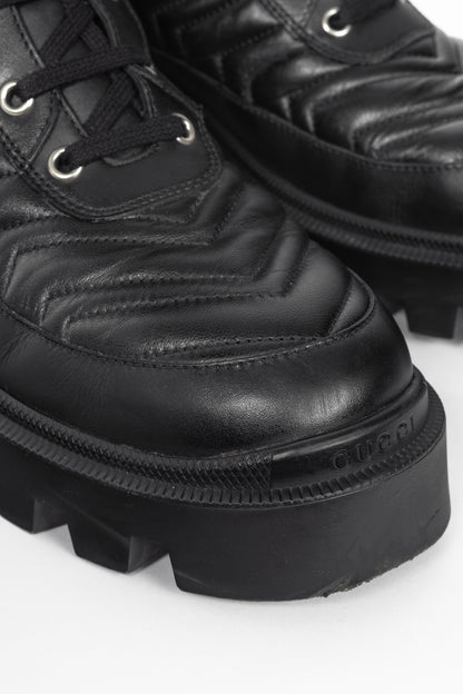 Gucci Frances Black GG Matelassé Platform Combat Boots