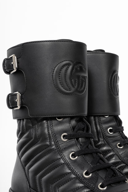 Gucci Frances Black GG Matelassé Platform Combat Boots