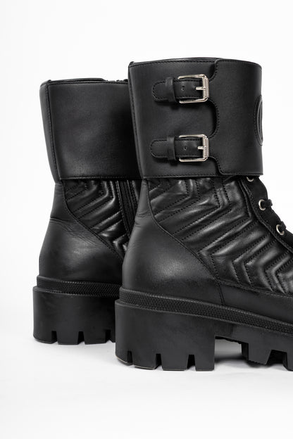Gucci Frances Black GG Matelassé Platform Combat Boots