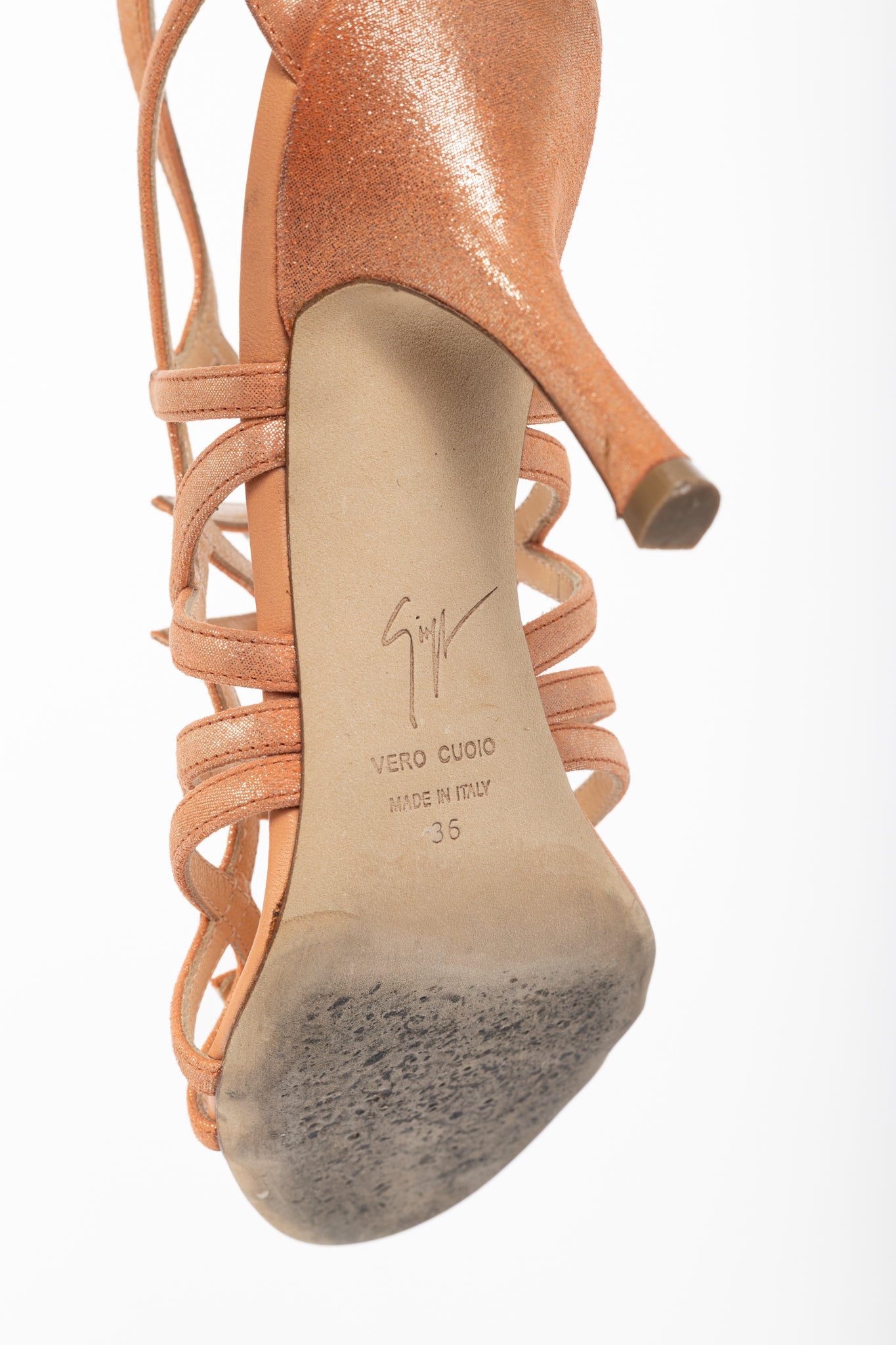 Giuseppe Zanotti Metallic Coral Suede Strappy Sandals