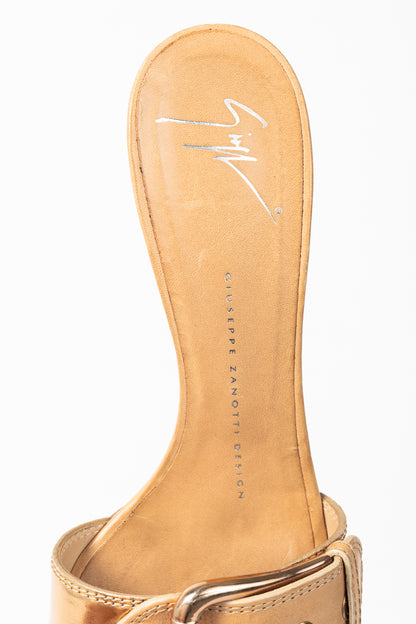 Giuseppe Zanotti Camel Leather Buckled Mule Sandals