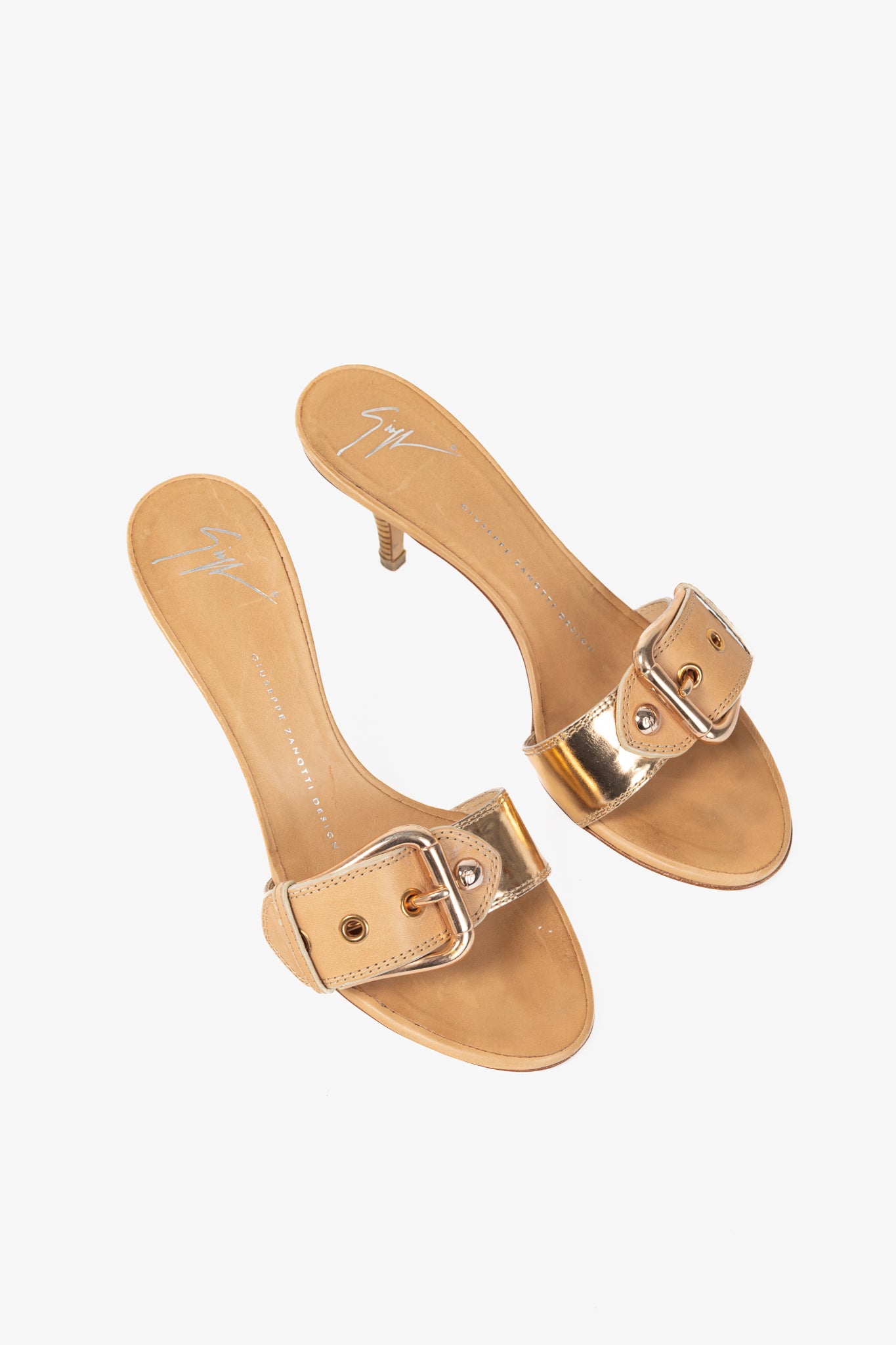 Giuseppe Zanotti Camel Leather Buckled Mule Sandals