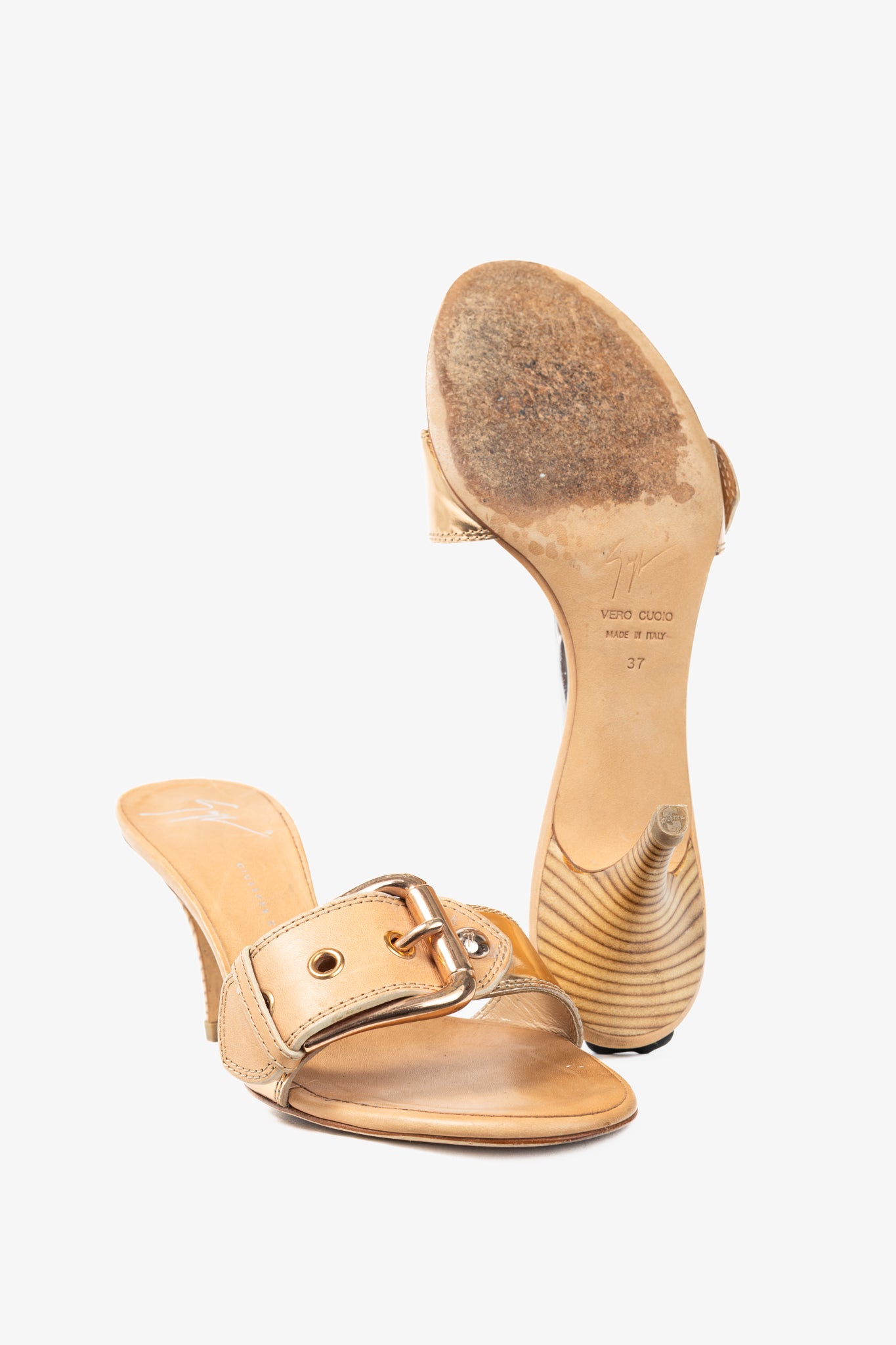 Giuseppe Zanotti Camel Leather Buckled Mule Sandals
