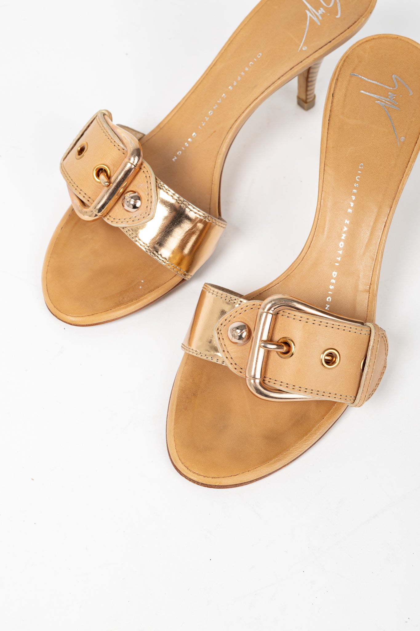 Giuseppe Zanotti Camel Leather Buckled Mule Sandals