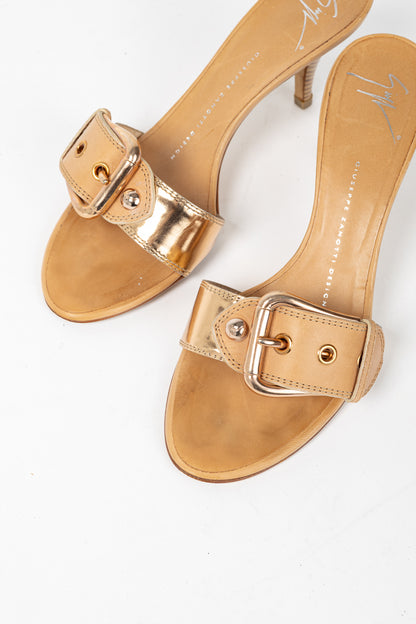 Giuseppe Zanotti Camel Leather Buckled Mule Sandals
