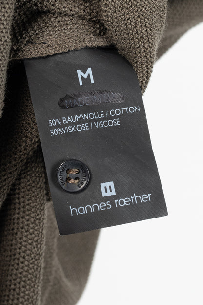 hannes roether Brown Cotton-Blend Pique-Knit Buttoned Top