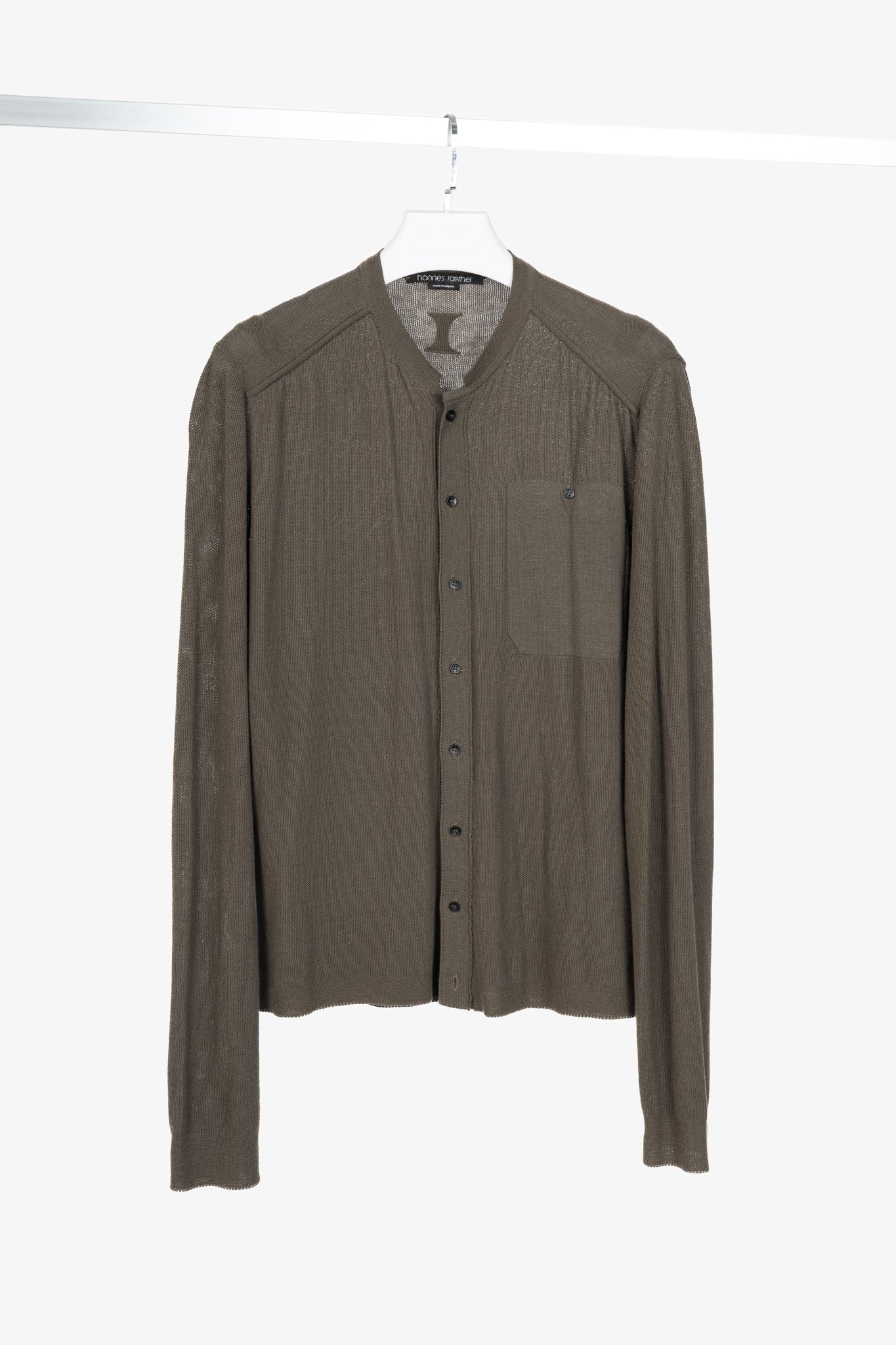 hannes roether Brown Cotton-Blend Pique-Knit Buttoned Top