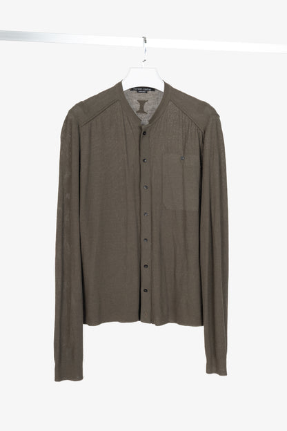 hannes roether Brown Cotton-Blend Pique-Knit Buttoned Top