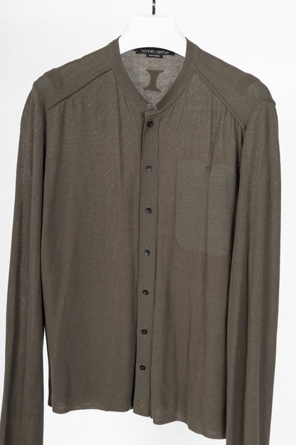 hannes roether Brown Cotton-Blend Pique-Knit Buttoned Top