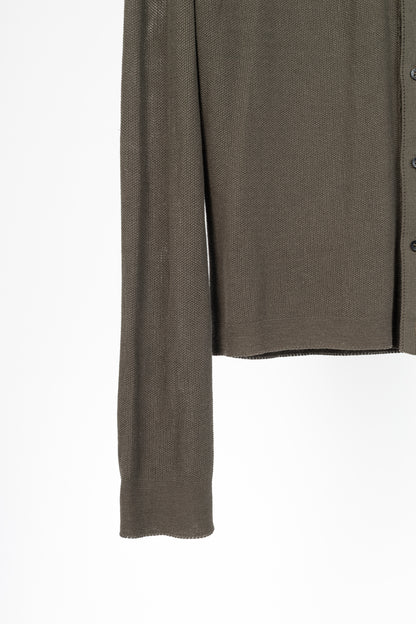 hannes roether Brown Cotton-Blend Pique-Knit Buttoned Top