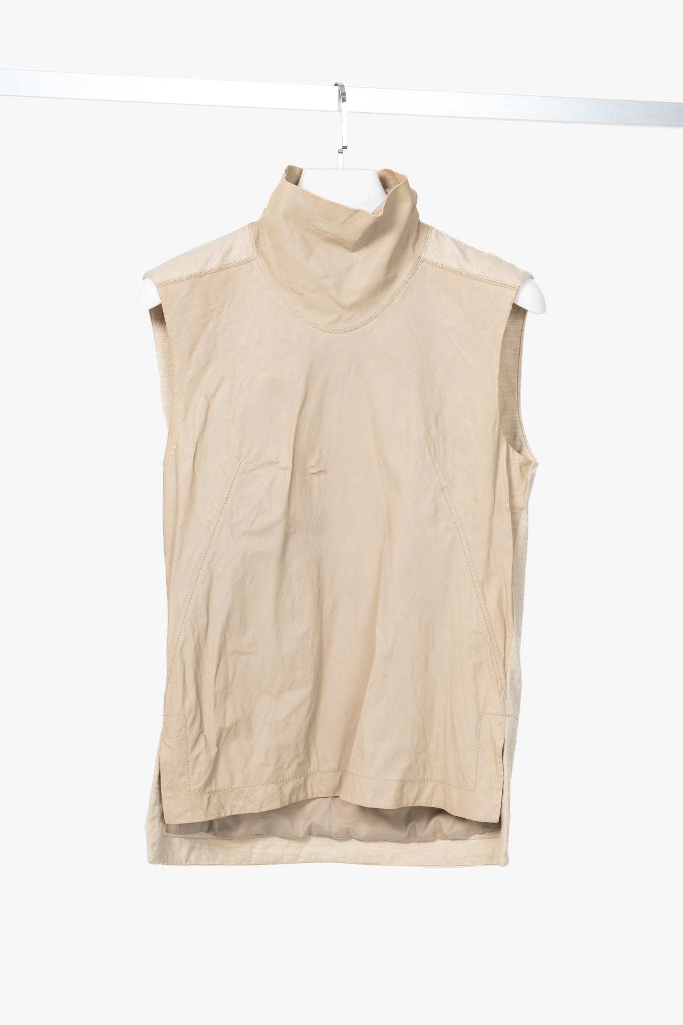 Helmut Lang AW14 Beige Tilt Leather High-Neck Top