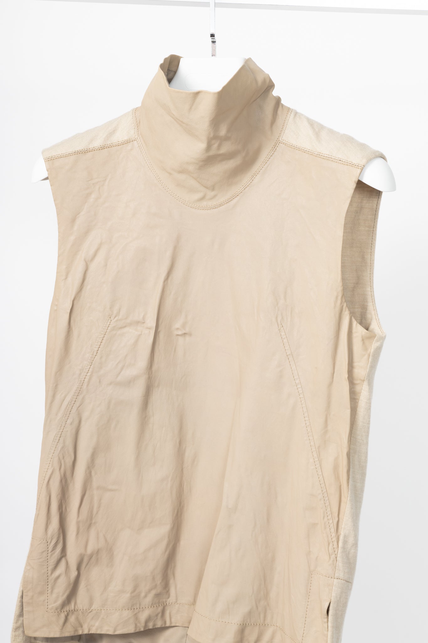 Helmut Lang AW14 Beige Tilt Leather High-Neck Top