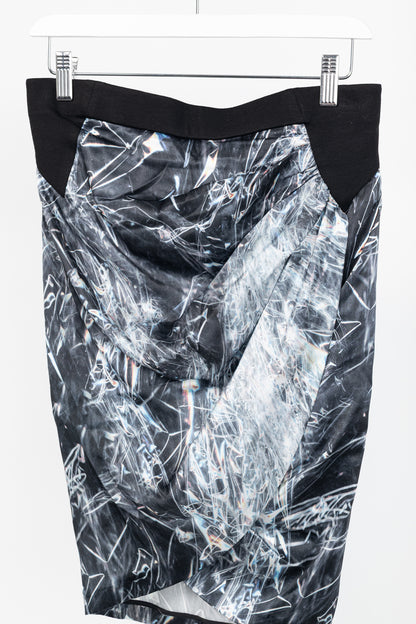 Helmut Lang "Washed Black" Cellophane-Print Stretch-Silk Knee-Length Skirt