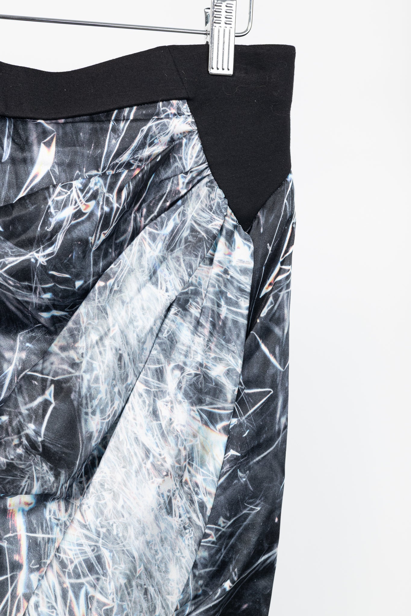 Helmut Lang "Washed Black" Cellophane-Print Stretch-Silk Knee-Length Skirt