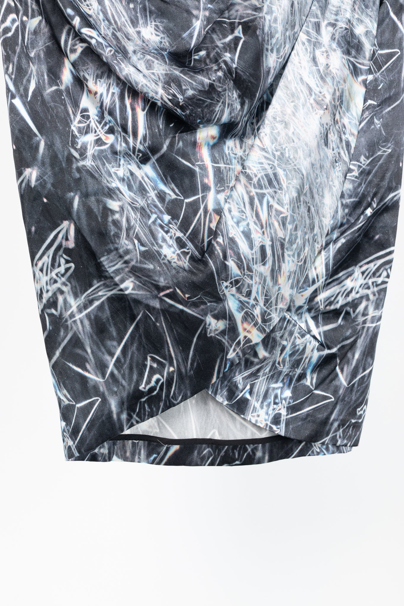 Helmut Lang "Washed Black" Cellophane-Print Stretch-Silk Knee-Length Skirt