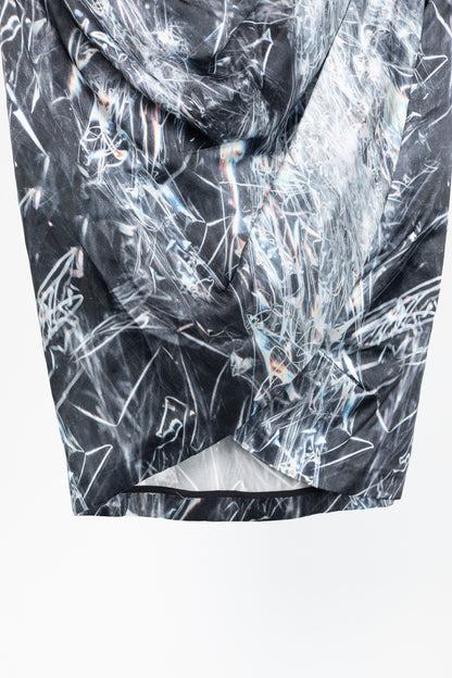 Helmut Lang "Washed Black" Cellophane-Print Stretch-Silk Knee-Length Skirt