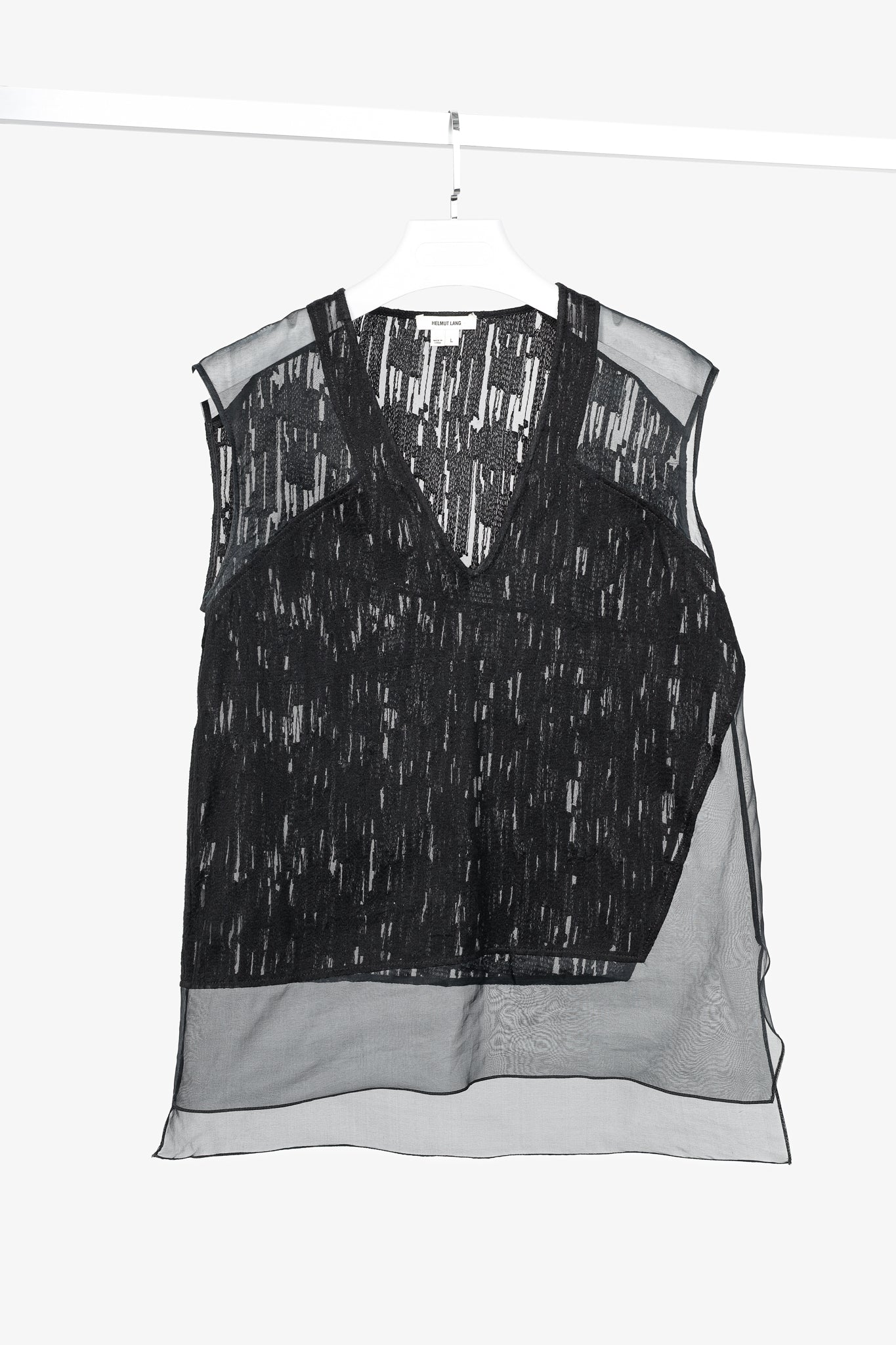 Helmut Lang PF/13 Black Sheer Silk Thread Stitch Top