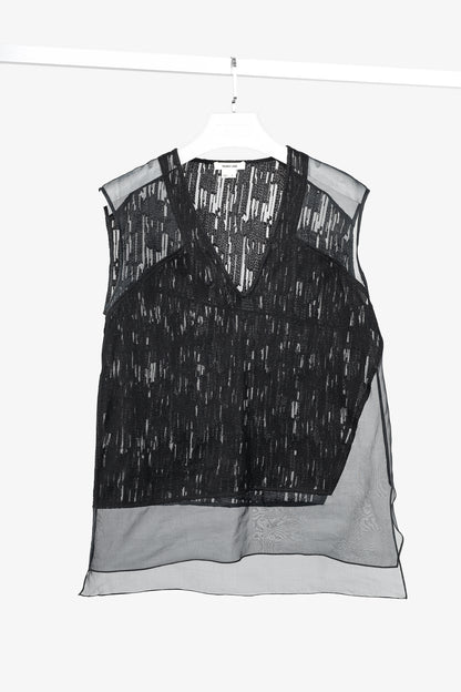 Helmut Lang PF/13 Black Sheer Silk Thread Stitch Top
