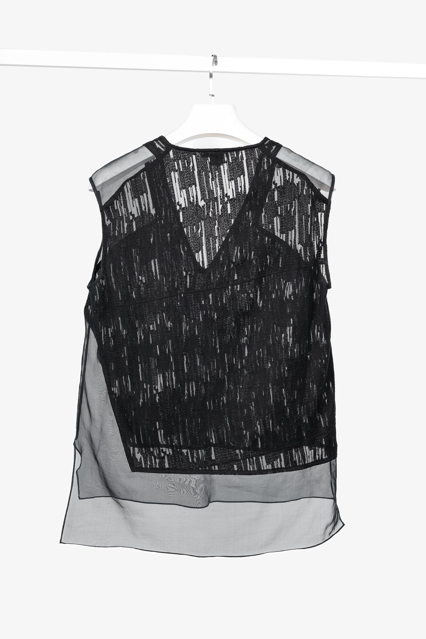 Helmut Lang PF/13 Black Sheer Silk Thread Stitch Top