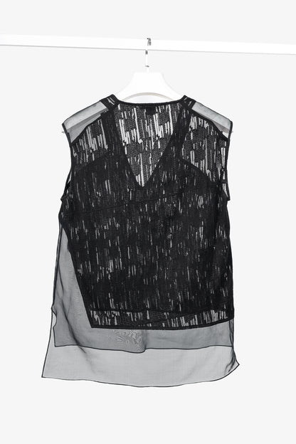 Helmut Lang PF/13 Black Sheer Silk Thread Stitch Top