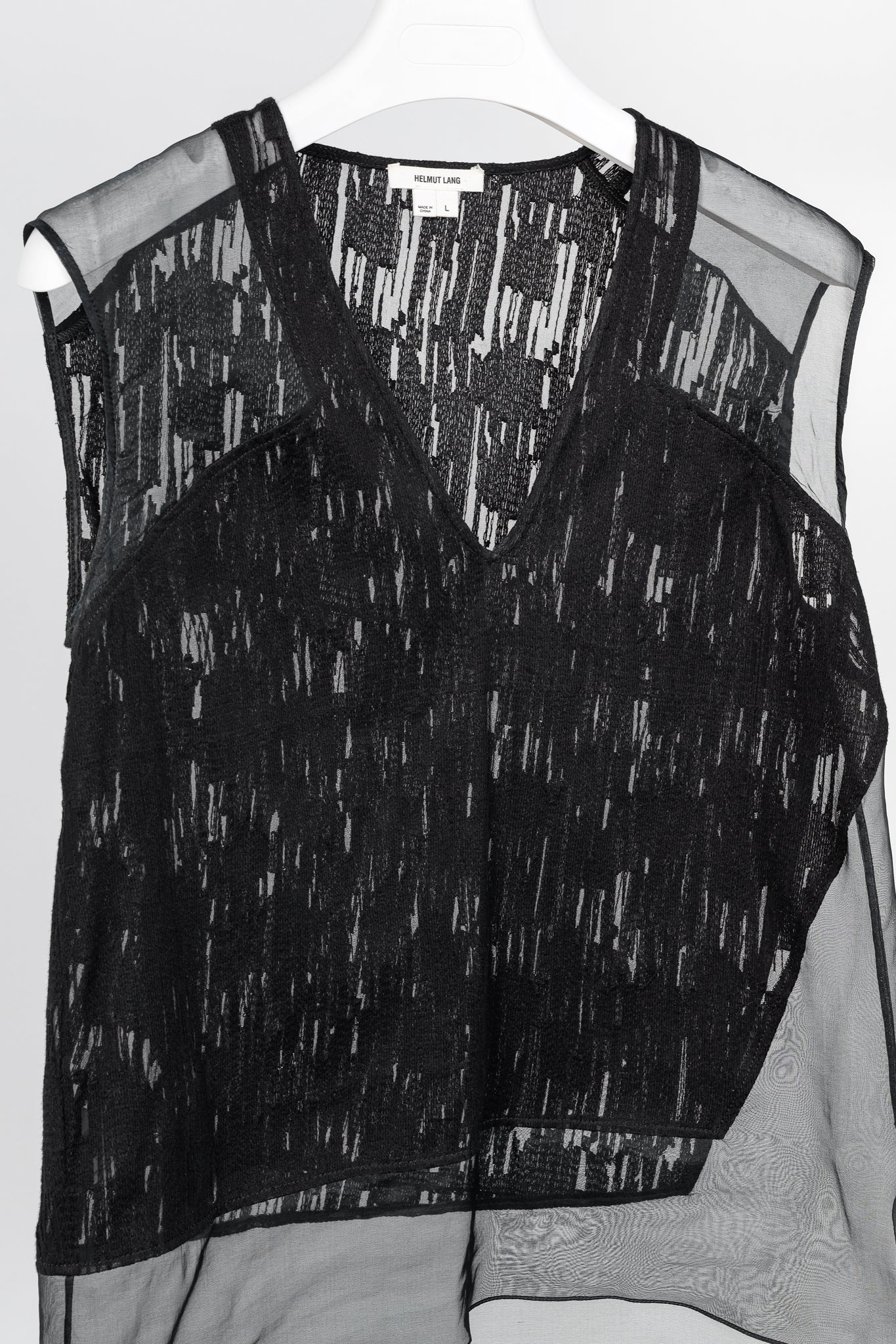 Helmut Lang PF/13 Black Sheer Silk Thread Stitch Top