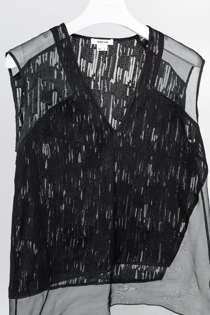 Helmut Lang PF/13 Black Sheer Silk Thread Stitch Top