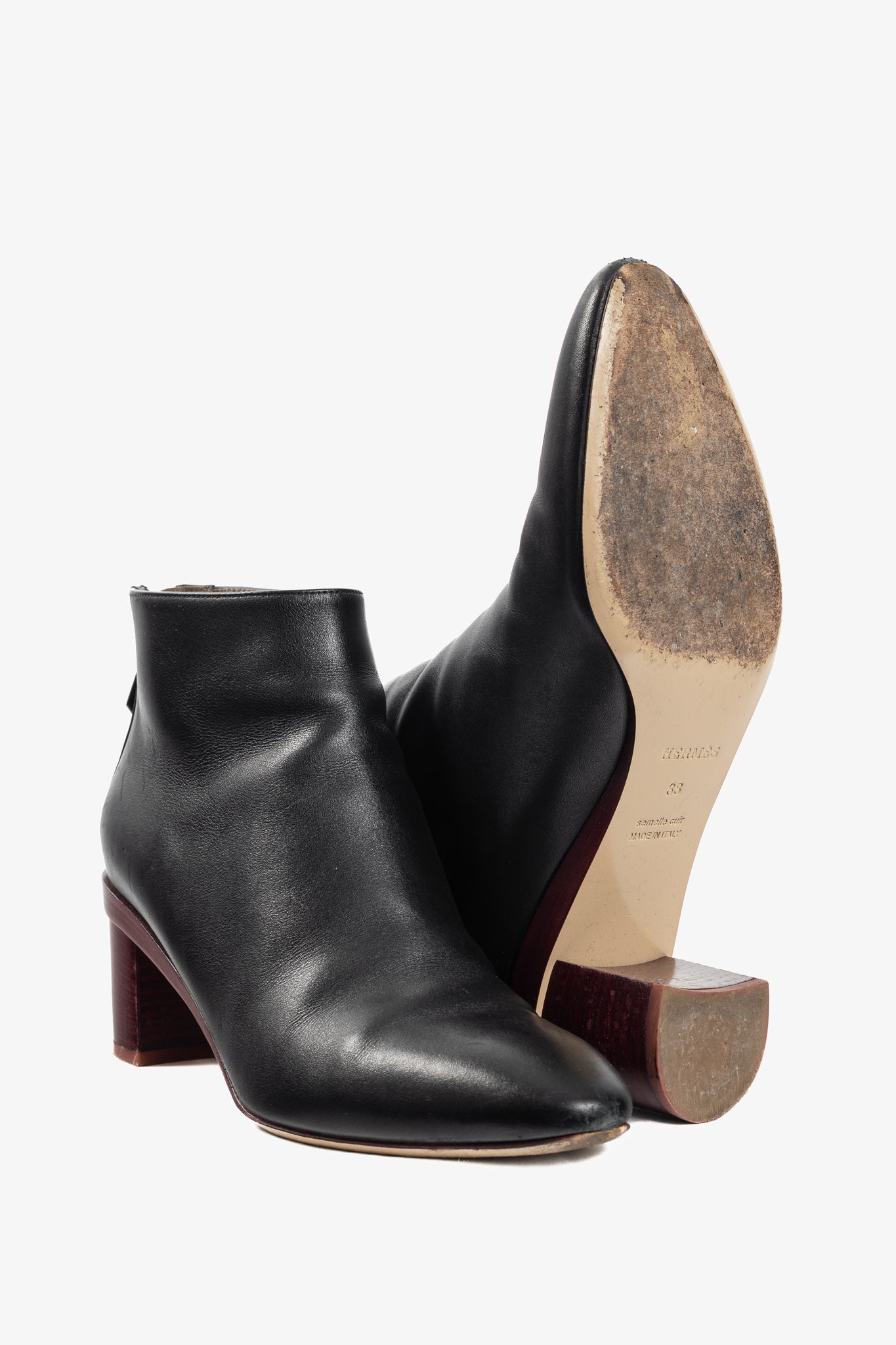 Hermes Riley Black Leather Ankle Boots