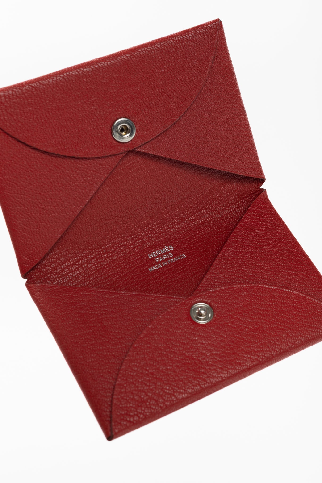 Hermes Calvi Vermillion Chevre Mysore Leather Card Holder