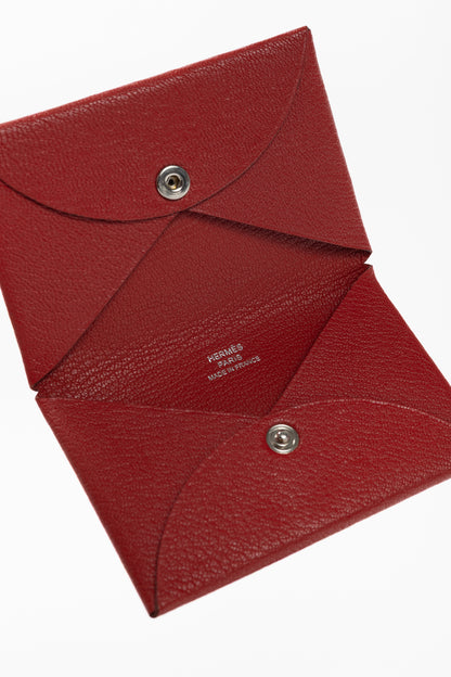 Hermes Calvi Vermillion Chevre Mysore Leather Card Holder
