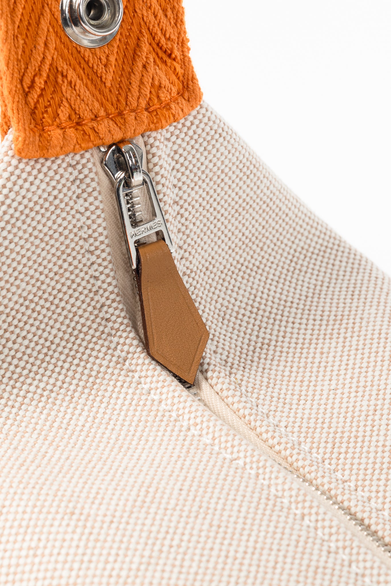 Hermes Bride-a-Brac Small Model Natural Canvas & Orange Chevron Strap Case