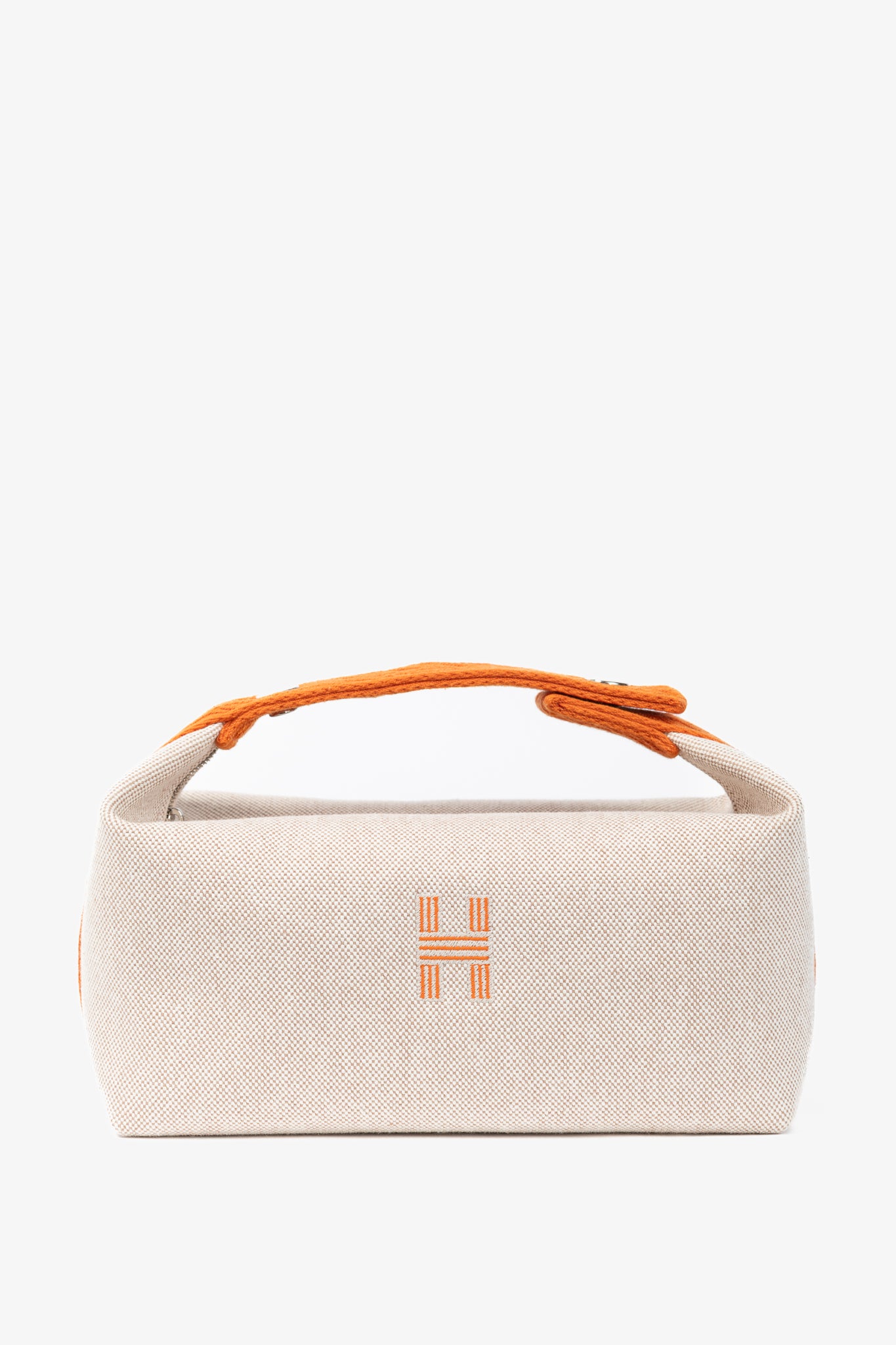 Hermes Bride-a-Brac Small Model Natural Canvas & Orange Chevron Strap Case