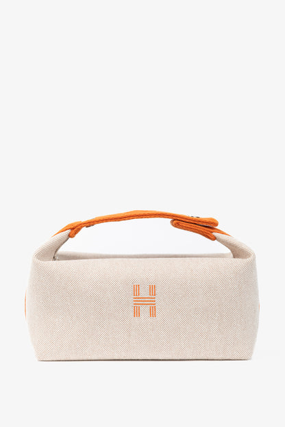 Hermes Bride-a-Brac Small Model Natural Canvas & Orange Chevron Strap Case