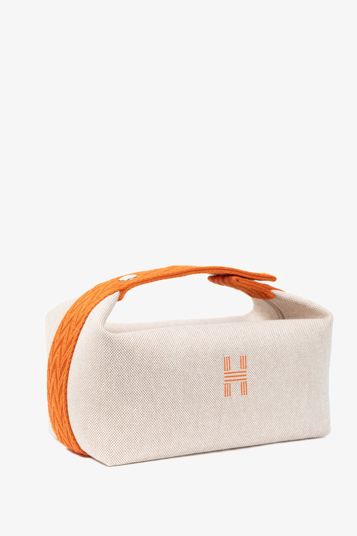 Hermes Bride-a-Brac Small Model Natural Canvas & Orange Chevron Strap Case
