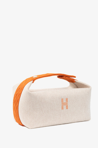 Hermes Bride-a-Brac Small Model Natural Canvas & Orange Chevron Strap Case