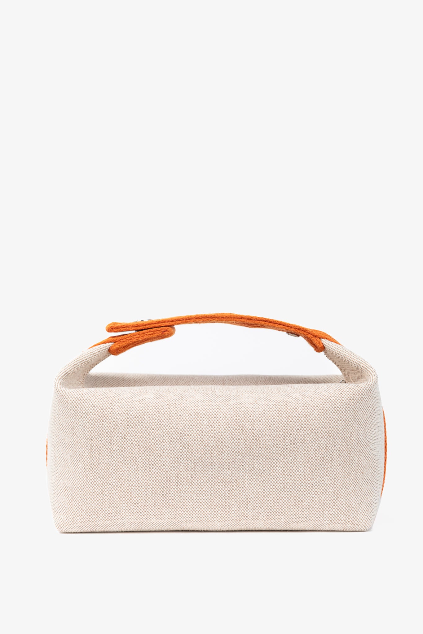 Hermes Bride-a-Brac Small Model Natural Canvas & Orange Chevron Strap Case