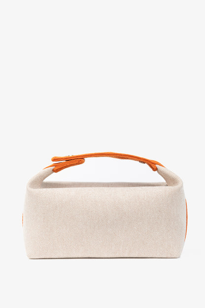 Hermes Bride-a-Brac Small Model Natural Canvas & Orange Chevron Strap Case