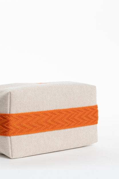 Hermes Bride-a-Brac Small Model Natural Canvas & Orange Chevron Strap Case