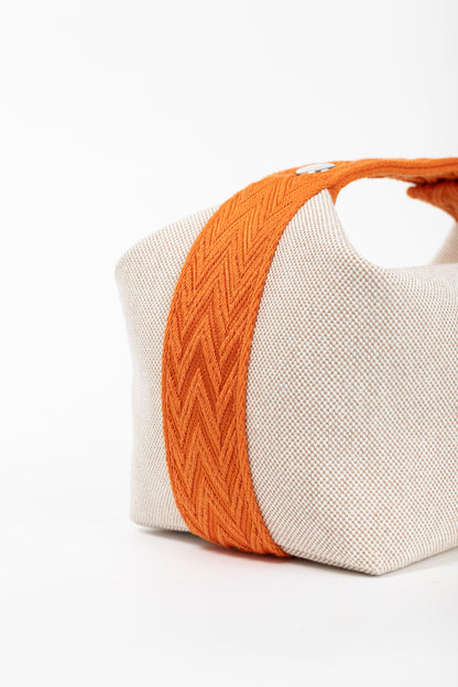 Hermes Bride-a-Brac Small Model Natural Canvas & Orange Chevron Strap Case