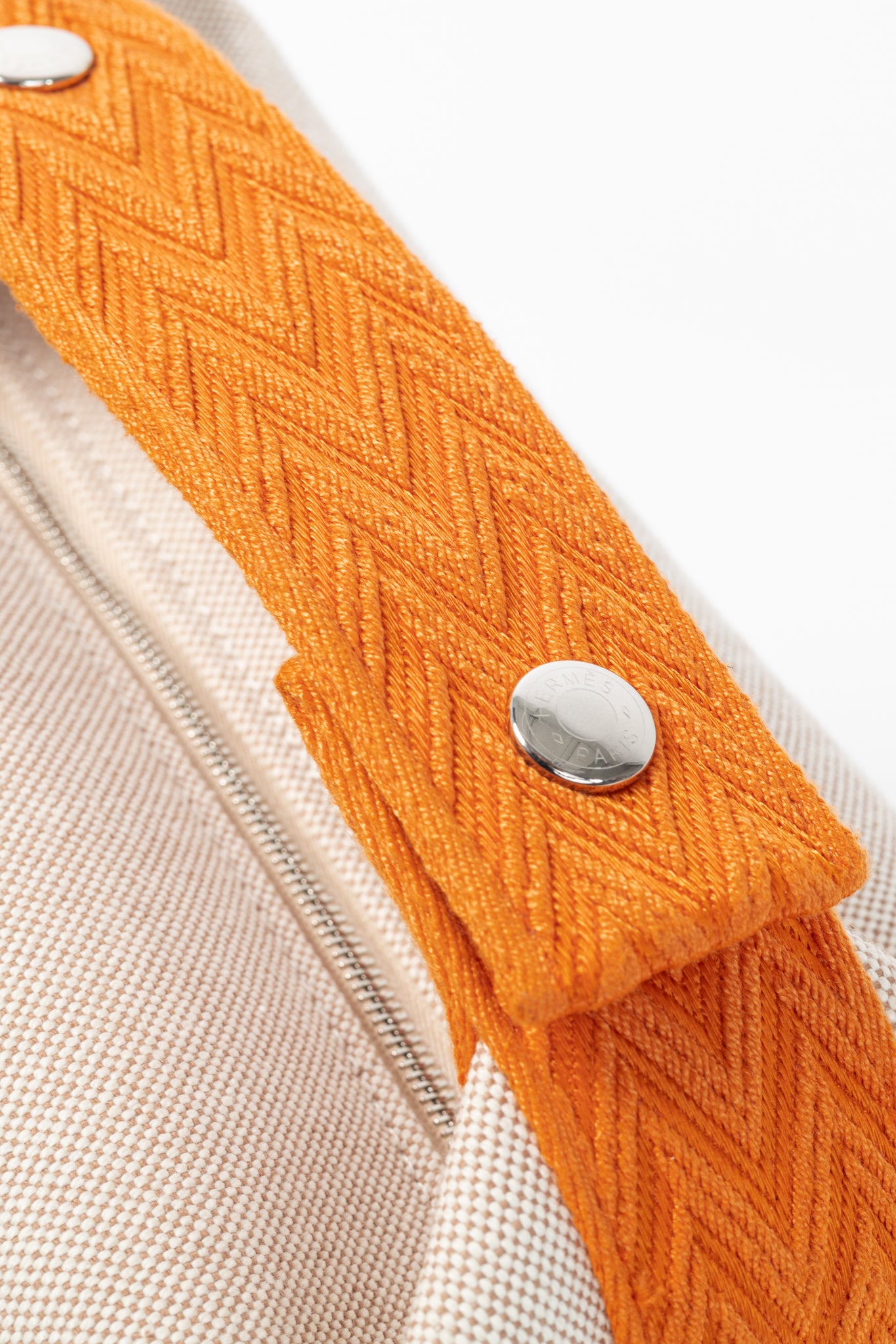 Hermes Bride-a-Brac Small Model Natural Canvas & Orange Chevron Strap Case