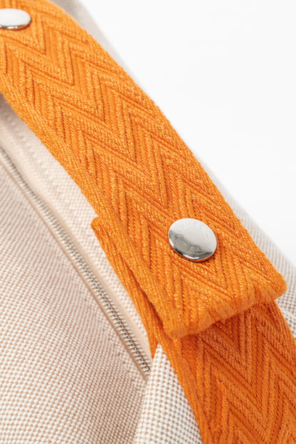 Hermes Bride-a-Brac Small Model Natural Canvas & Orange Chevron Strap Case