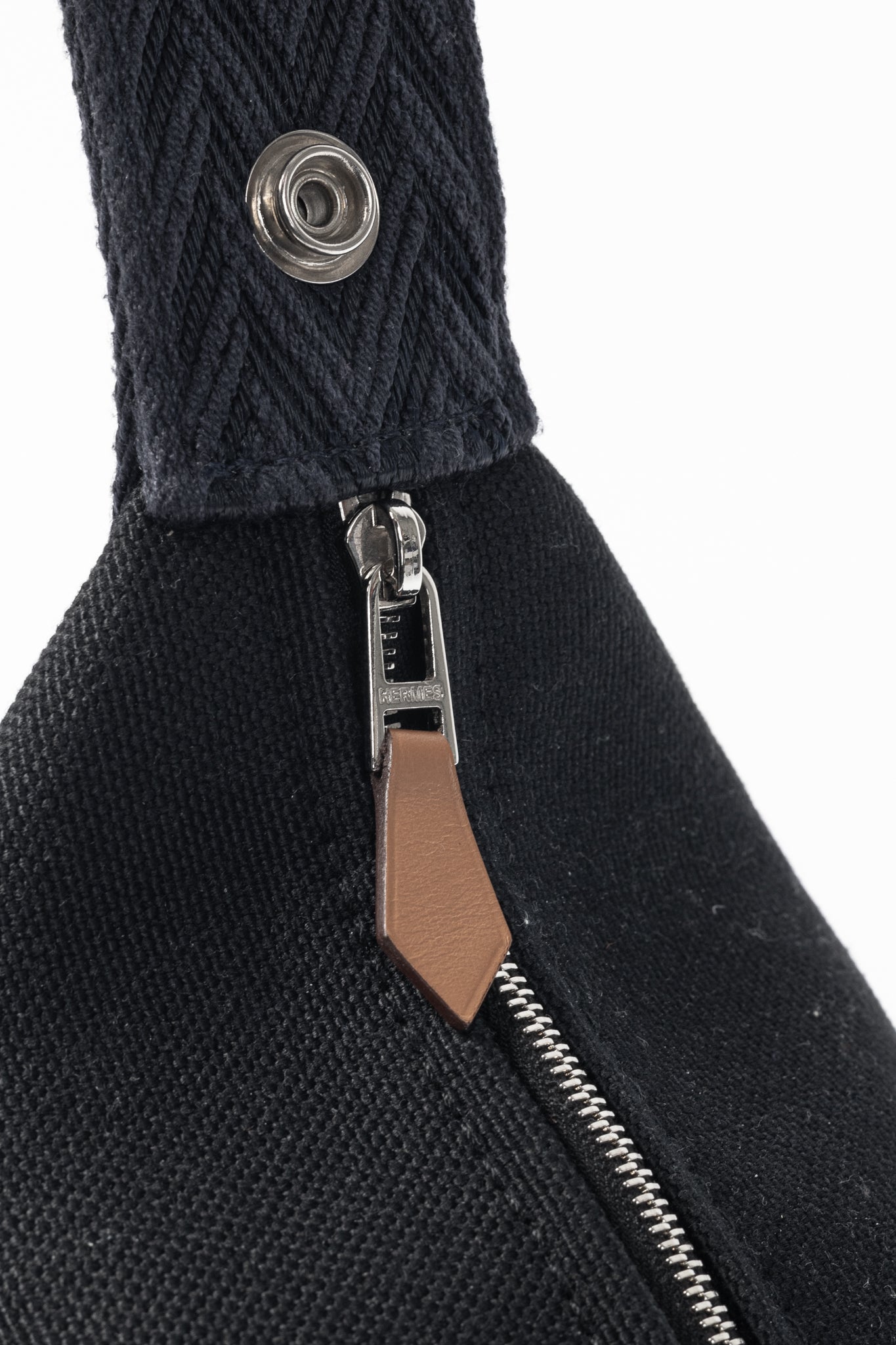 Hermes Bride-a-Brac Small Model Noir Canvas & Bleu Nuit Chevron Strap Case