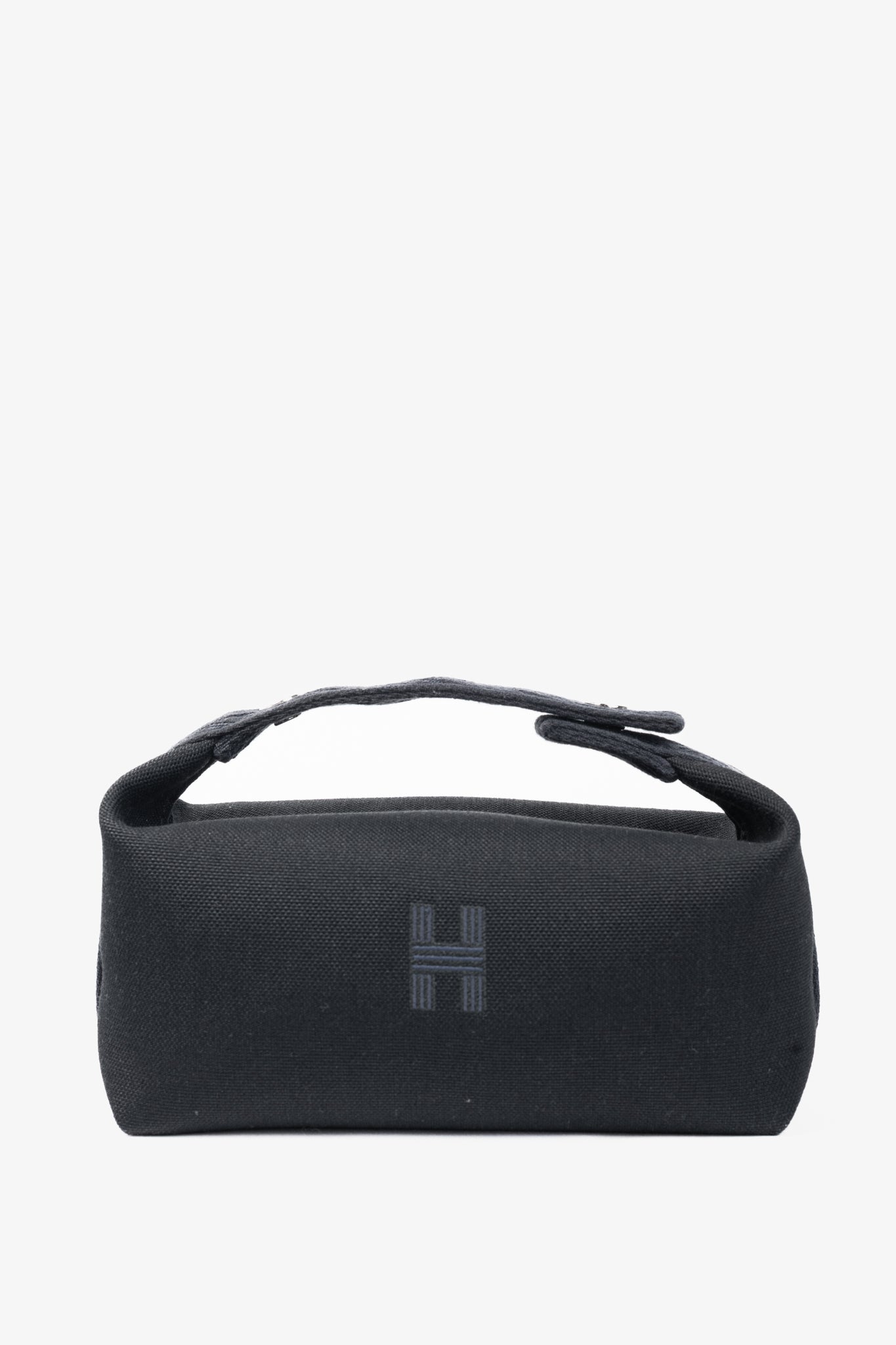 Hermes Bride-a-Brac Small Model Noir Canvas & Bleu Nuit Chevron Strap Case