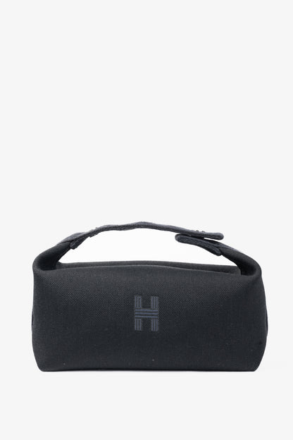 Hermes Bride-a-Brac Small Model Noir Canvas & Bleu Nuit Chevron Strap Case