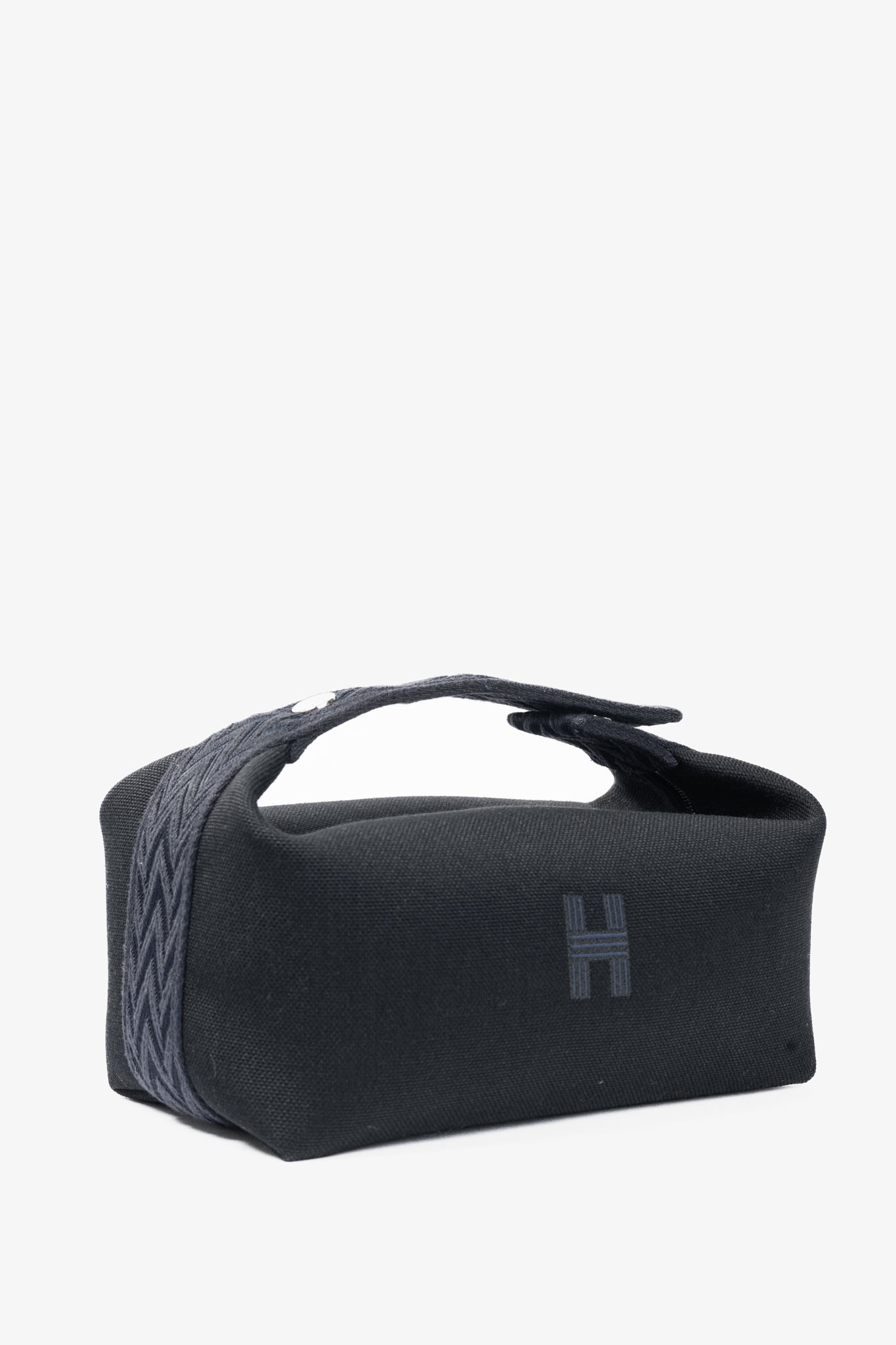 Hermes Bride-a-Brac Small Model Noir Canvas & Bleu Nuit Chevron Strap Case